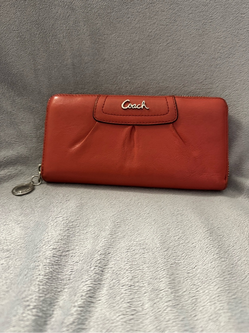 Coach Ashley Coral Leather Zip-Around Wallet